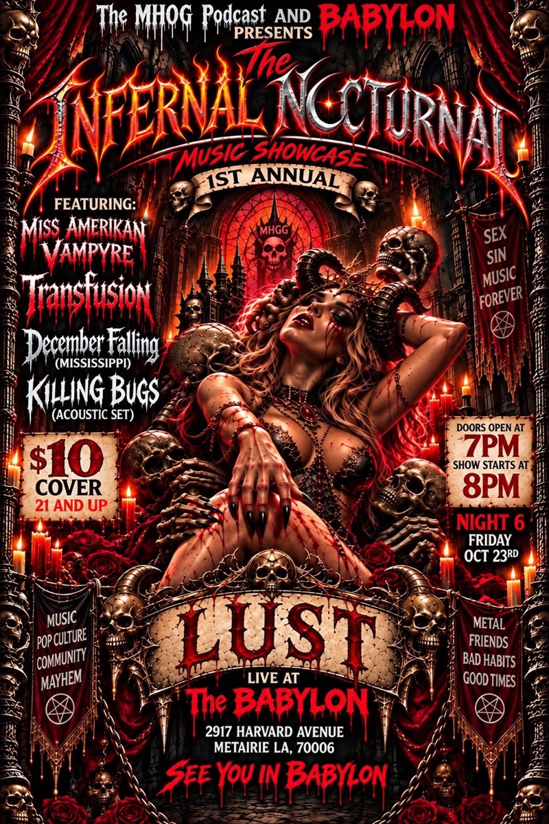 The Infernal Nocturnal, Night 7: Miss Amerikan Vampyre, Transfusion, December Falling & Killing Bugs flyer