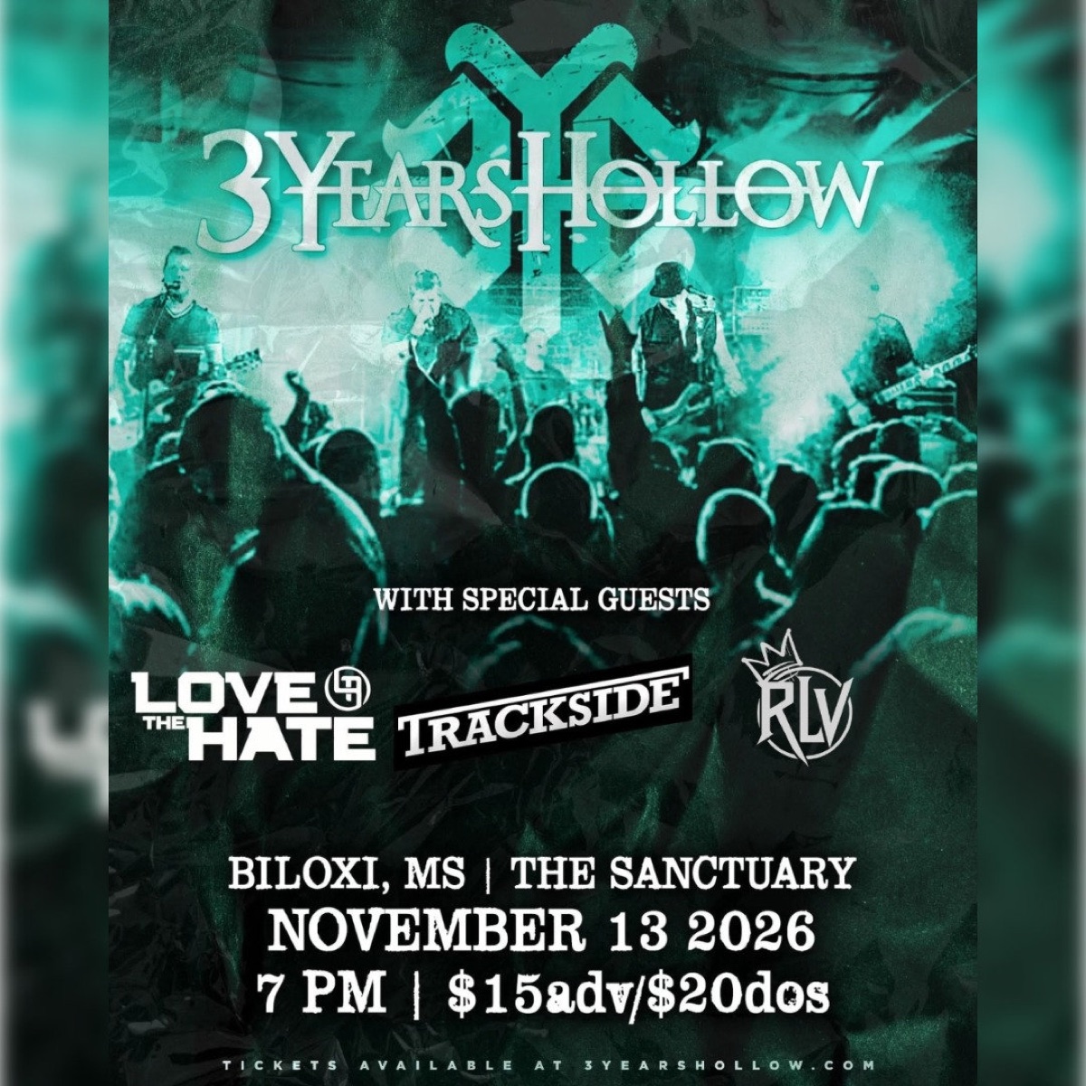 3 Years Hollow, Love The Hate, Trackside, Red Vendetta flyer